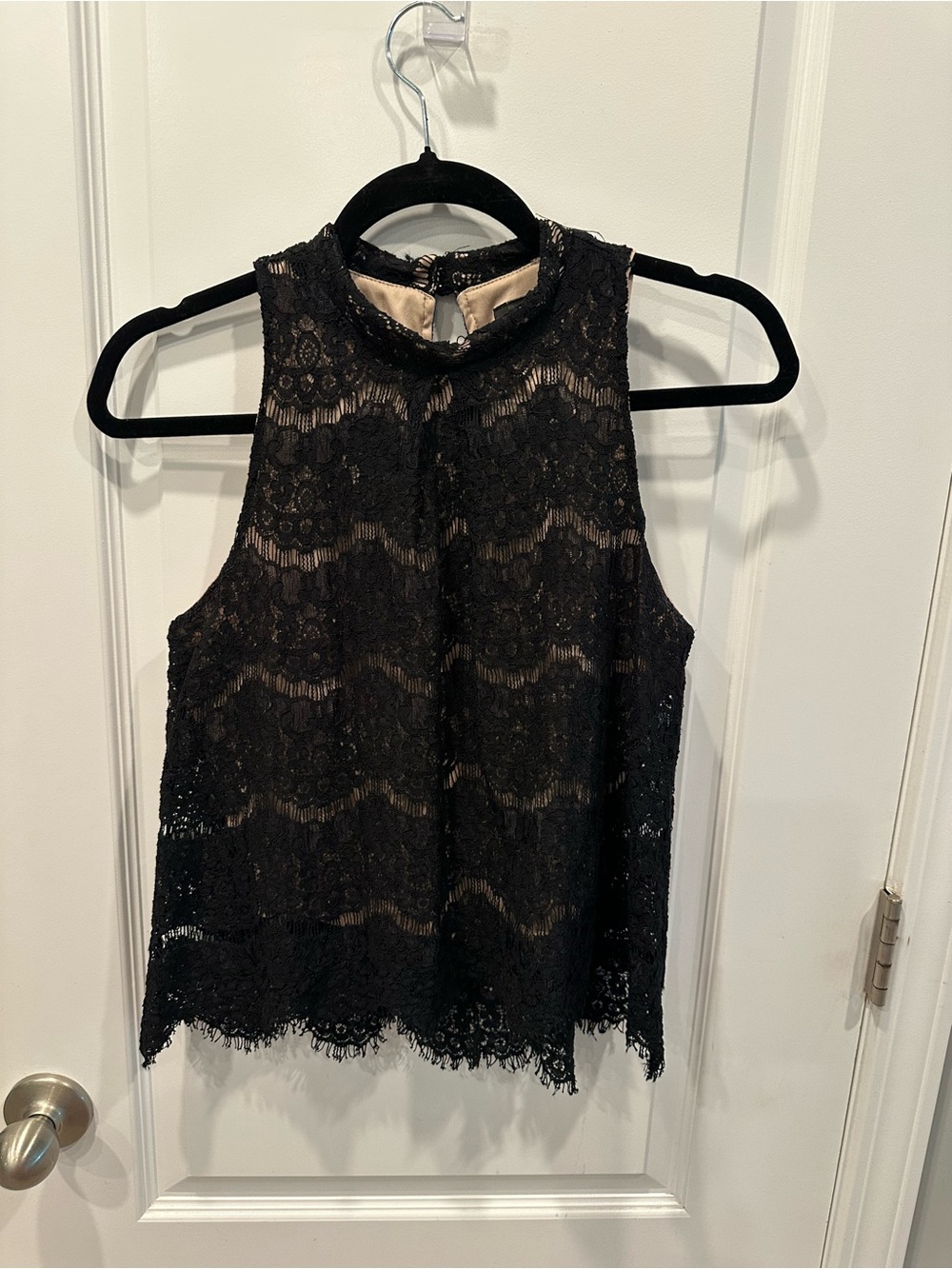 Fire Los Angeles Black Lace Mock-Neck Camisole with Nude Lining